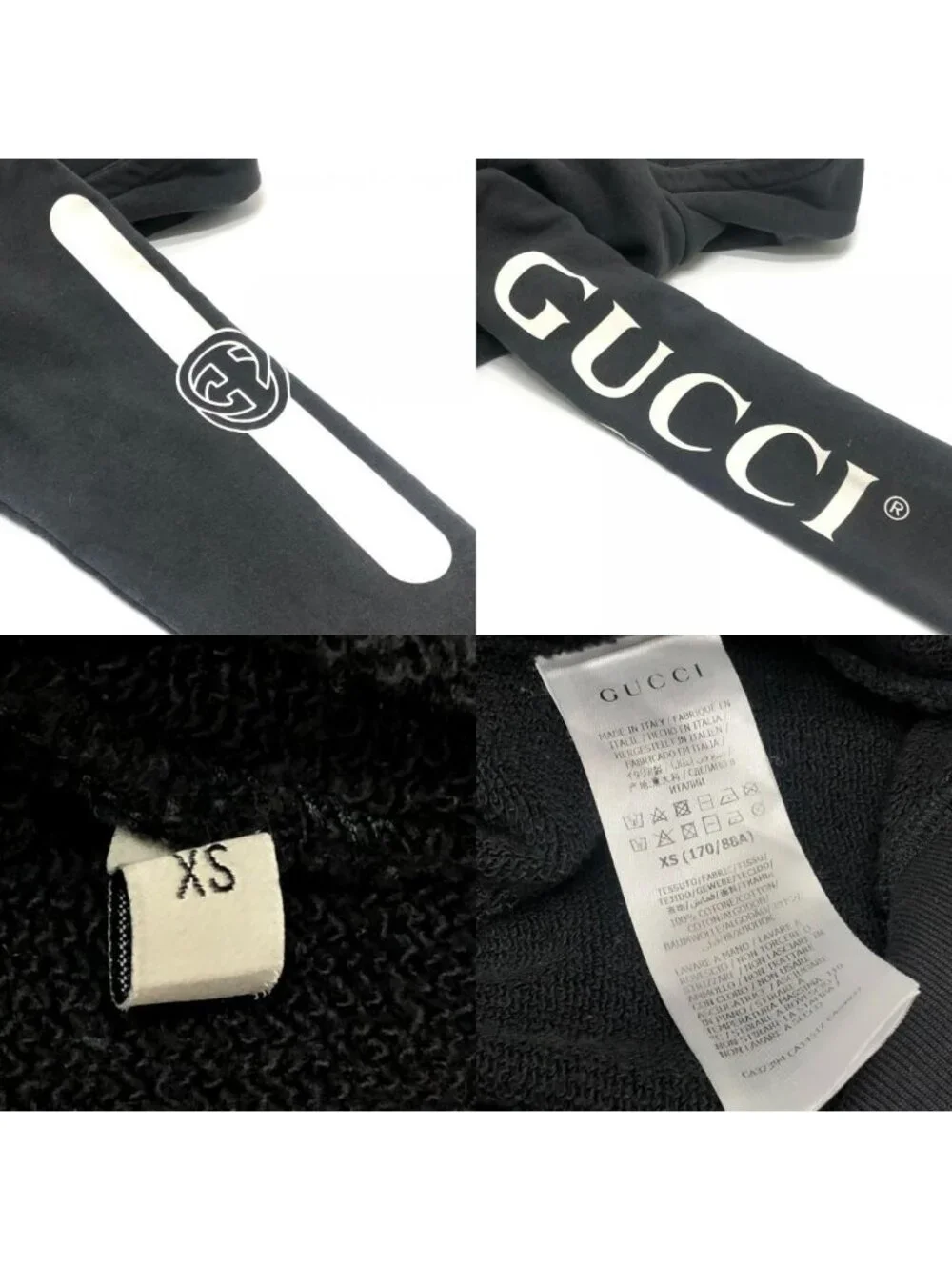 Gucci Hoodie Arm Logo Print Half Zip Cotton Black